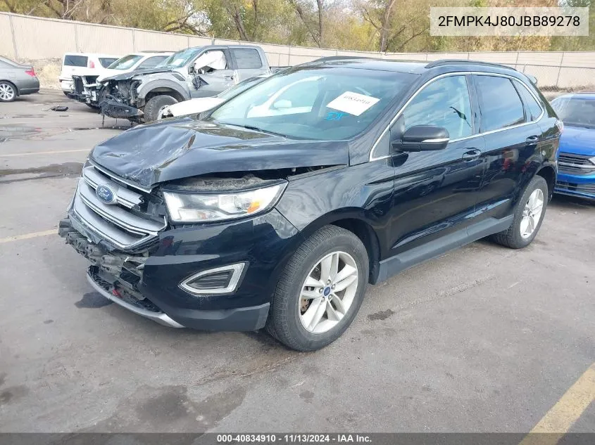 2018 Ford Edge Sel VIN: 2FMPK4J80JBB89278 Lot: 40834910