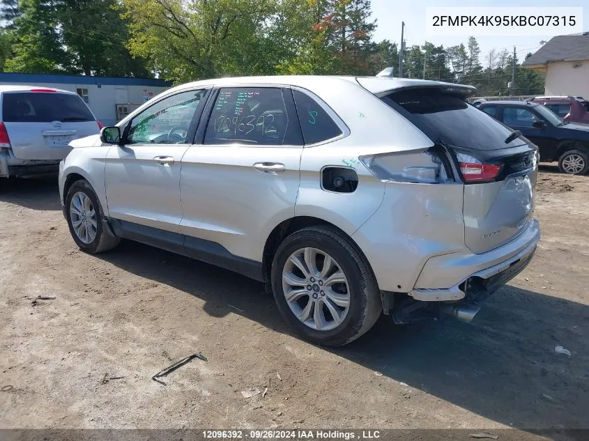 2019 Ford Edge Titanium VIN: 2FMPK4K95KBC07315 Lot: 12096392