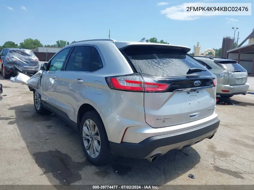 2019 Ford Edge Titanium VIN: 2FMPK4K94KBC02476 Lot: 39774477