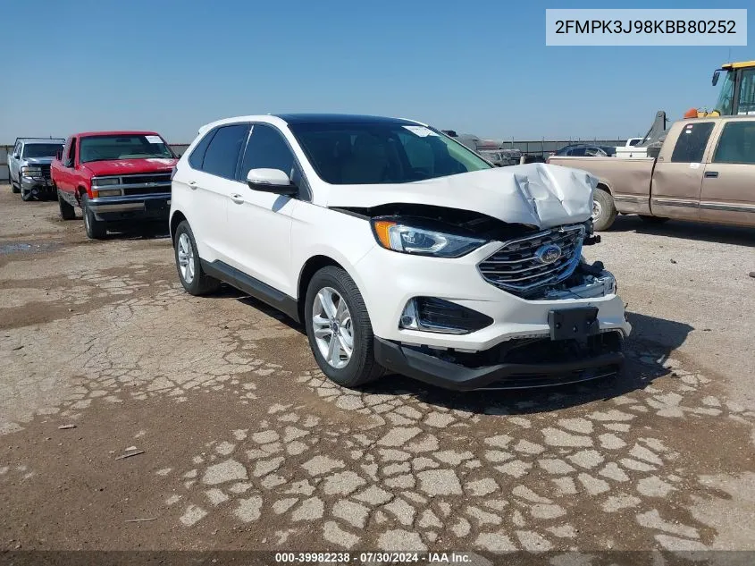 2019 Ford Edge Sel VIN: 2FMPK3J98KBB80252 Lot: 39982238