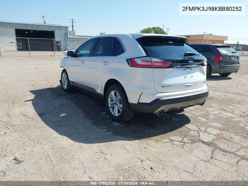 2019 Ford Edge Sel VIN: 2FMPK3J98KBB80252 Lot: 39982238