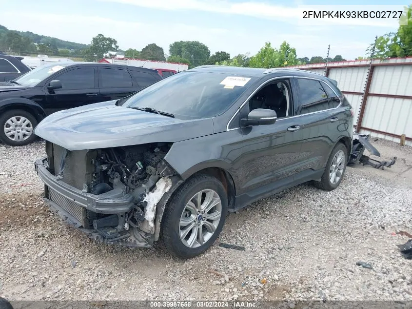 2019 Ford Edge Titanium VIN: 2FMPK4K93KBC02727 Lot: 39987658