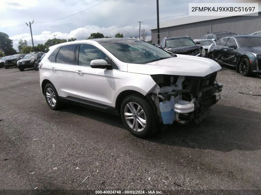 2019 Ford Edge Sel VIN: 2FMPK4J9XKBC51697 Lot: 40024748