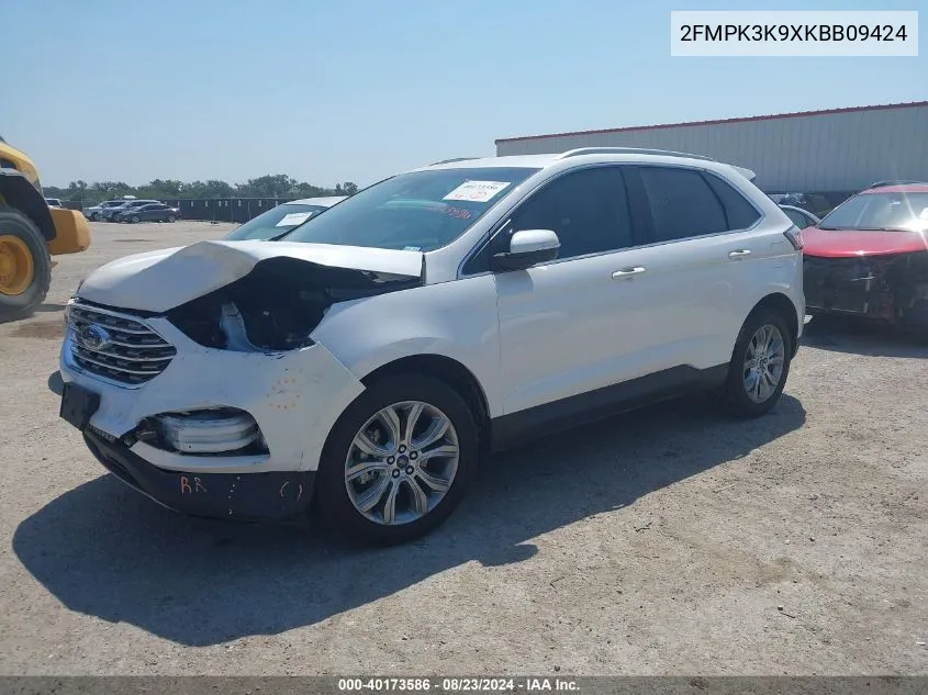 2019 Ford Edge Titanium VIN: 2FMPK3K9XKBB09424 Lot: 40173586