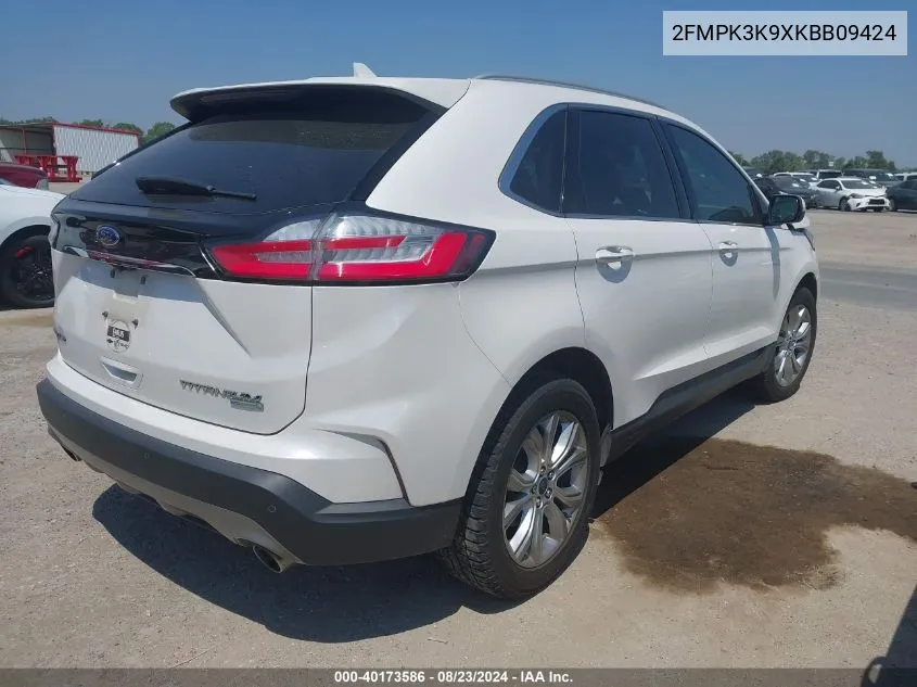 2019 Ford Edge Titanium VIN: 2FMPK3K9XKBB09424 Lot: 40173586