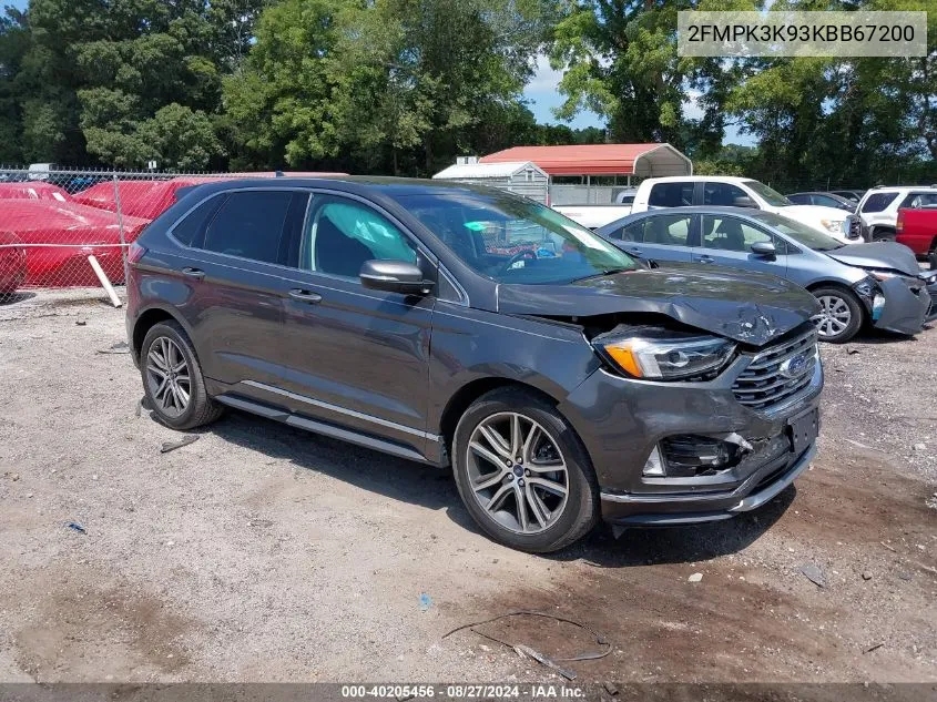 2019 Ford Edge Titanium VIN: 2FMPK3K93KBB67200 Lot: 40205456