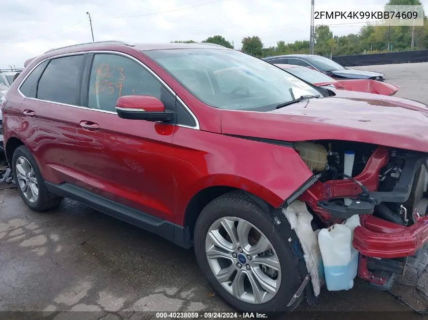 2019 Ford Edge Titanium VIN: 2FMPK4K99KBB74609 Lot: 40238059