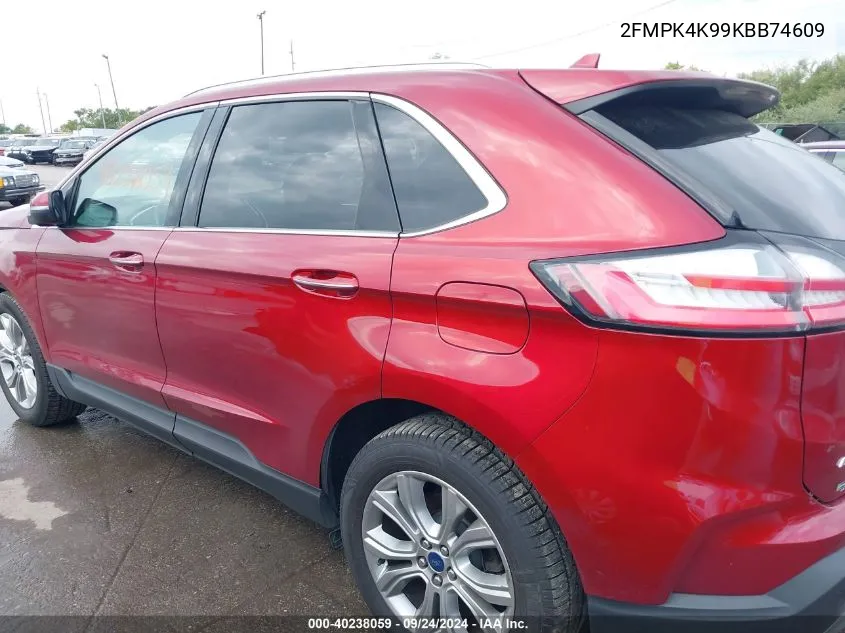 2019 Ford Edge Titanium VIN: 2FMPK4K99KBB74609 Lot: 40238059