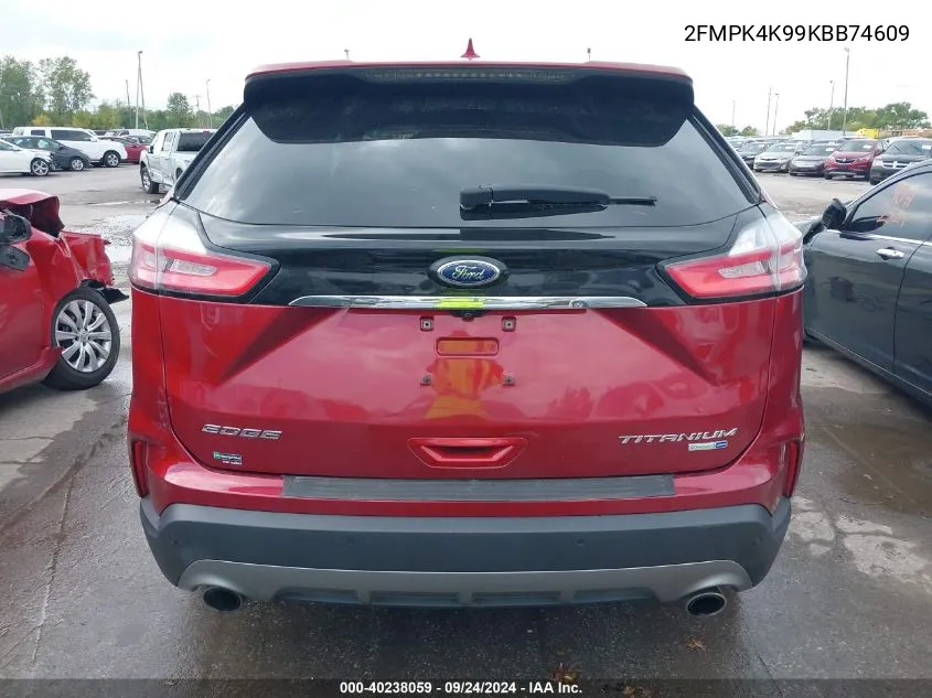 2019 Ford Edge Titanium VIN: 2FMPK4K99KBB74609 Lot: 40238059