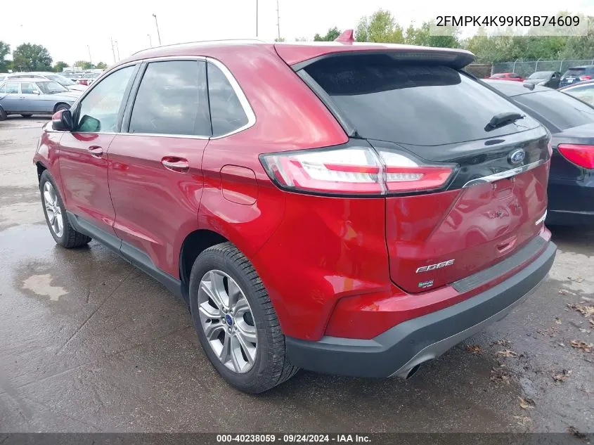 2019 Ford Edge Titanium VIN: 2FMPK4K99KBB74609 Lot: 40238059