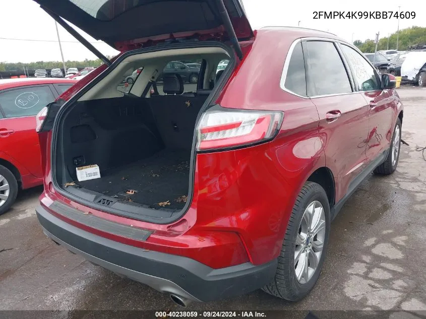 2019 Ford Edge Titanium VIN: 2FMPK4K99KBB74609 Lot: 40238059