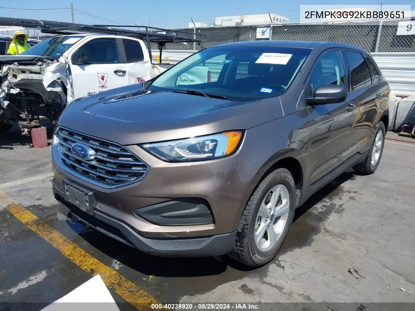 2019 Ford Edge Se VIN: 2FMPK3G92KBB89651 Lot: 40239920