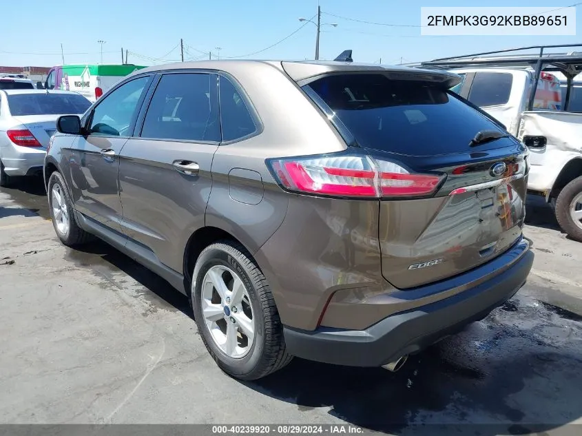 2019 Ford Edge Se VIN: 2FMPK3G92KBB89651 Lot: 40239920