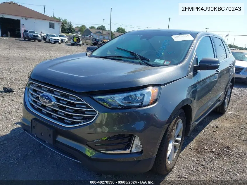 2019 Ford Edge Sel VIN: 2FMPK4J90KBC70243 Lot: 40270598