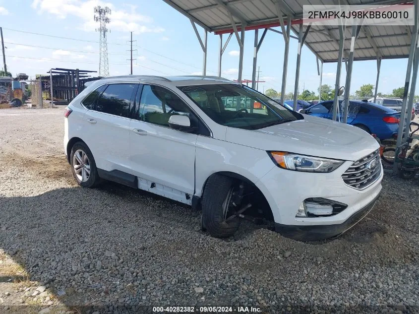 2019 Ford Edge Sel VIN: 2FMPK4J98KBB60010 Lot: 40282382