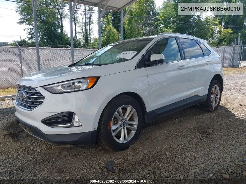 2019 Ford Edge Sel VIN: 2FMPK4J98KBB60010 Lot: 40282382