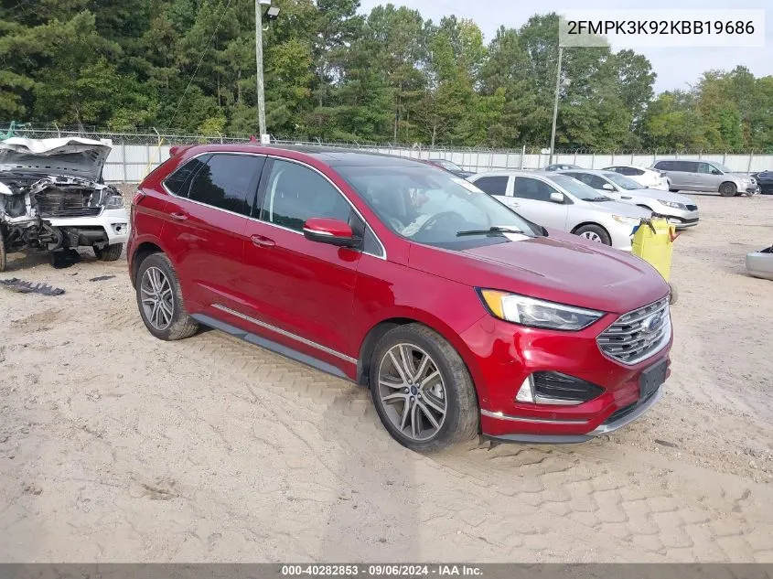 2019 Ford Edge Titanium VIN: 2FMPK3K92KBB19686 Lot: 40282853