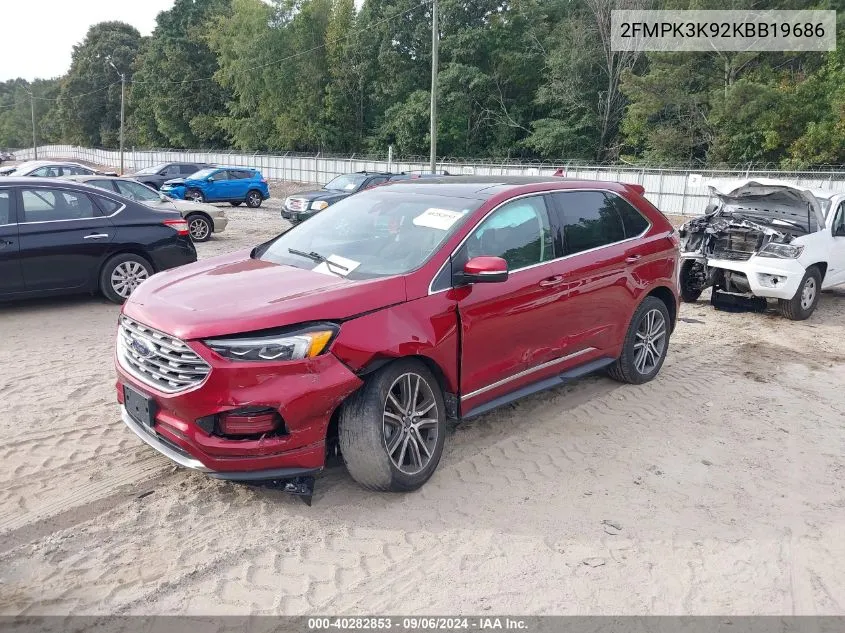 2019 Ford Edge Titanium VIN: 2FMPK3K92KBB19686 Lot: 40282853