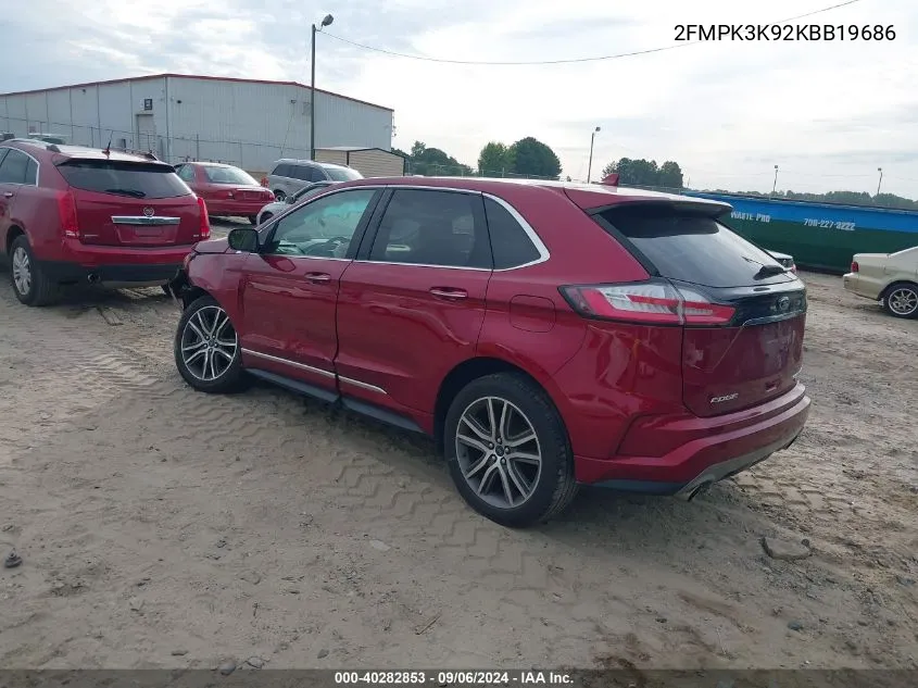 2019 Ford Edge Titanium VIN: 2FMPK3K92KBB19686 Lot: 40282853