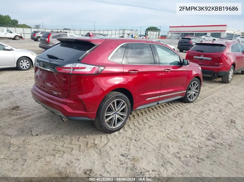 2019 Ford Edge Titanium VIN: 2FMPK3K92KBB19686 Lot: 40282853