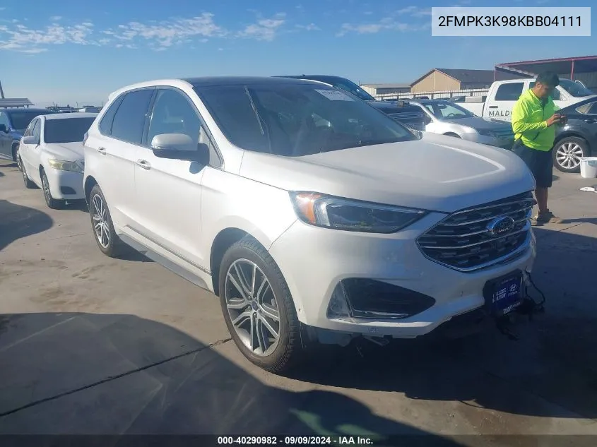 2019 Ford Edge Titanium VIN: 2FMPK3K98KBB04111 Lot: 40290982