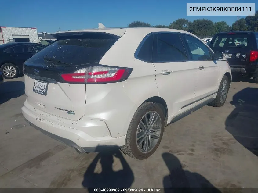 2019 Ford Edge Titanium VIN: 2FMPK3K98KBB04111 Lot: 40290982