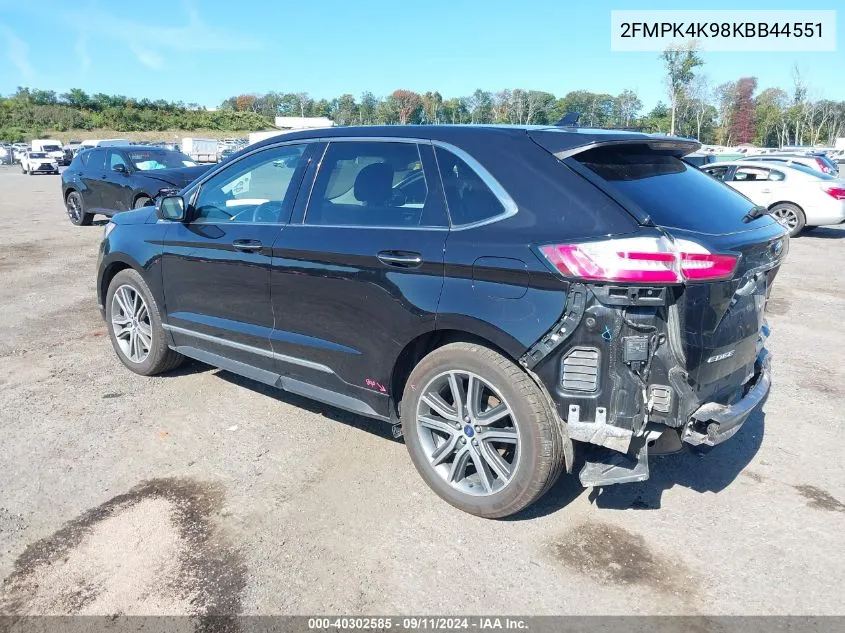 2019 Ford Edge Titanium VIN: 2FMPK4K98KBB44551 Lot: 40302585