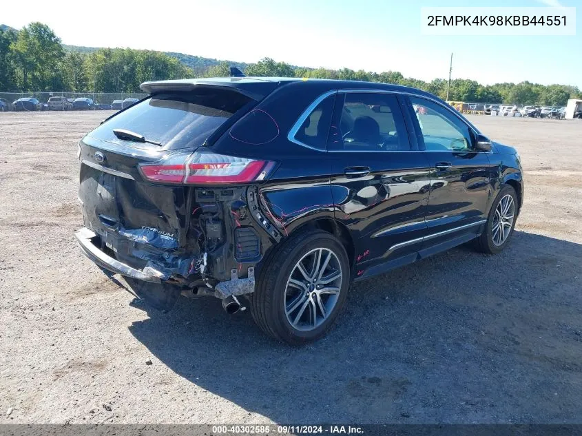 2019 Ford Edge Titanium VIN: 2FMPK4K98KBB44551 Lot: 40302585