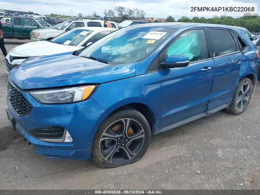 2019 Ford Edge St VIN: 2FMPK4AP1KBC22068 Lot: 40306538