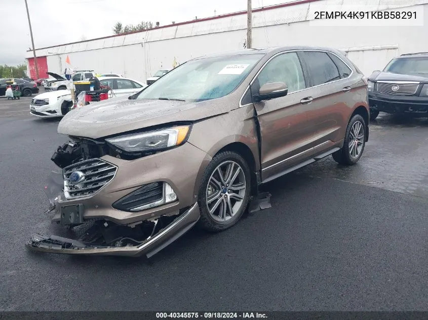 2019 Ford Edge Titanium VIN: 2FMPK4K91KBB58291 Lot: 40345575