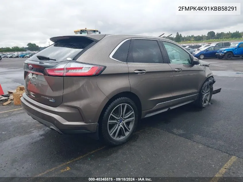 2019 Ford Edge Titanium VIN: 2FMPK4K91KBB58291 Lot: 40345575