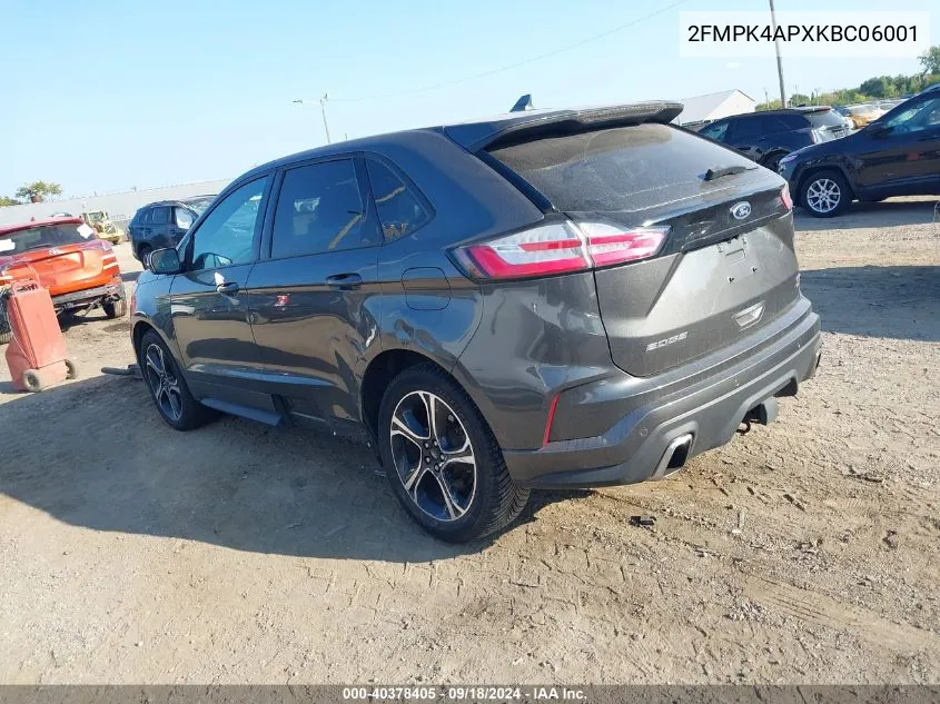 2019 Ford Edge St VIN: 2FMPK4APXKBC06001 Lot: 40378405