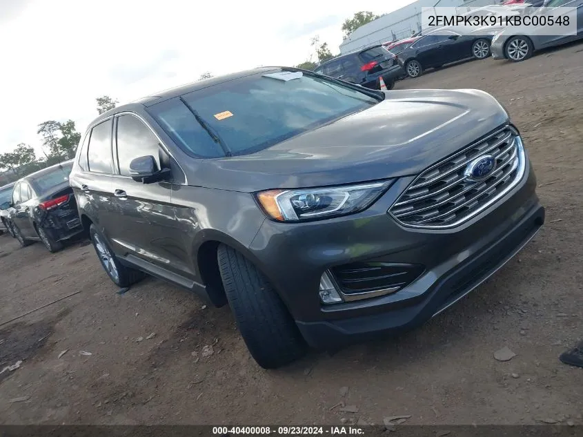 2019 Ford Edge Titanium VIN: 2FMPK3K91KBC00548 Lot: 40400008