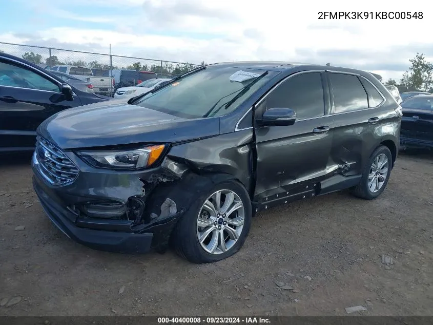 2019 Ford Edge Titanium VIN: 2FMPK3K91KBC00548 Lot: 40400008