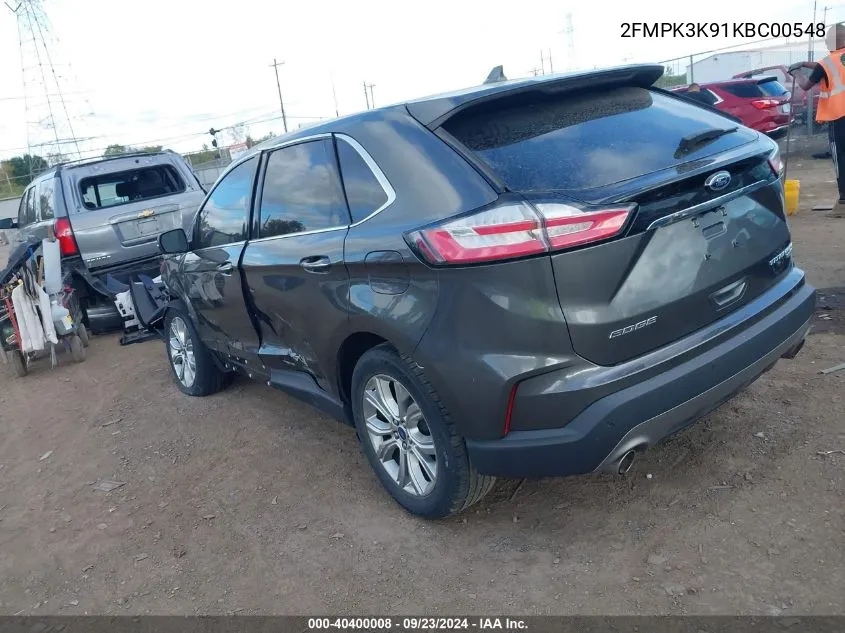 2019 Ford Edge Titanium VIN: 2FMPK3K91KBC00548 Lot: 40400008