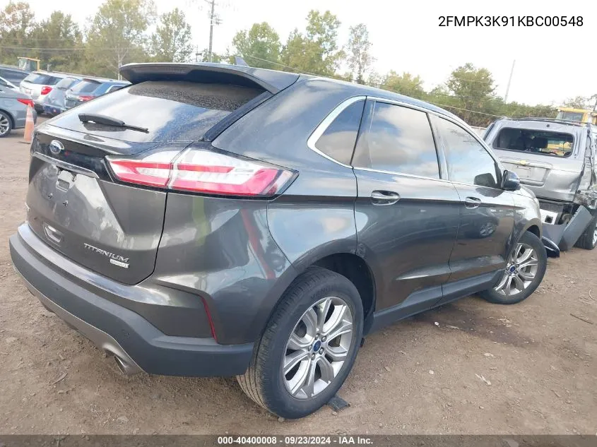 2019 Ford Edge Titanium VIN: 2FMPK3K91KBC00548 Lot: 40400008