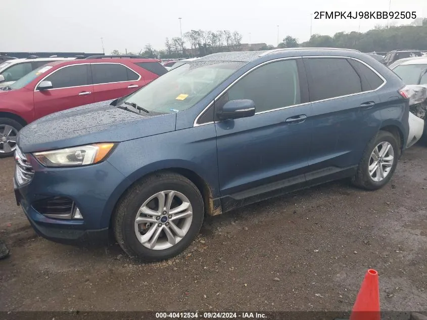 2019 Ford Edge Sel VIN: 2FMPK4J98KBB92505 Lot: 40412534