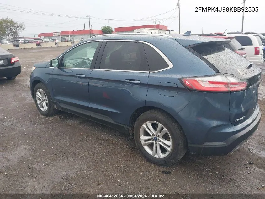 2019 Ford Edge Sel VIN: 2FMPK4J98KBB92505 Lot: 40412534