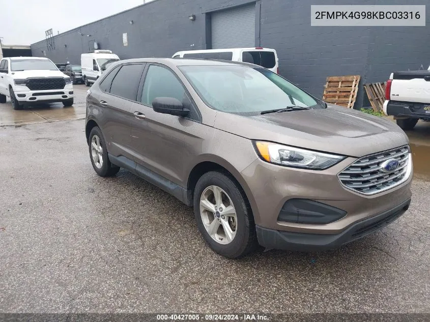 2FMPK4G98KBC03316 2019 Ford Edge Se