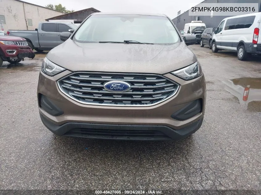 2019 Ford Edge Se VIN: 2FMPK4G98KBC03316 Lot: 40427005