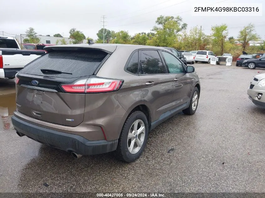 2019 Ford Edge Se VIN: 2FMPK4G98KBC03316 Lot: 40427005