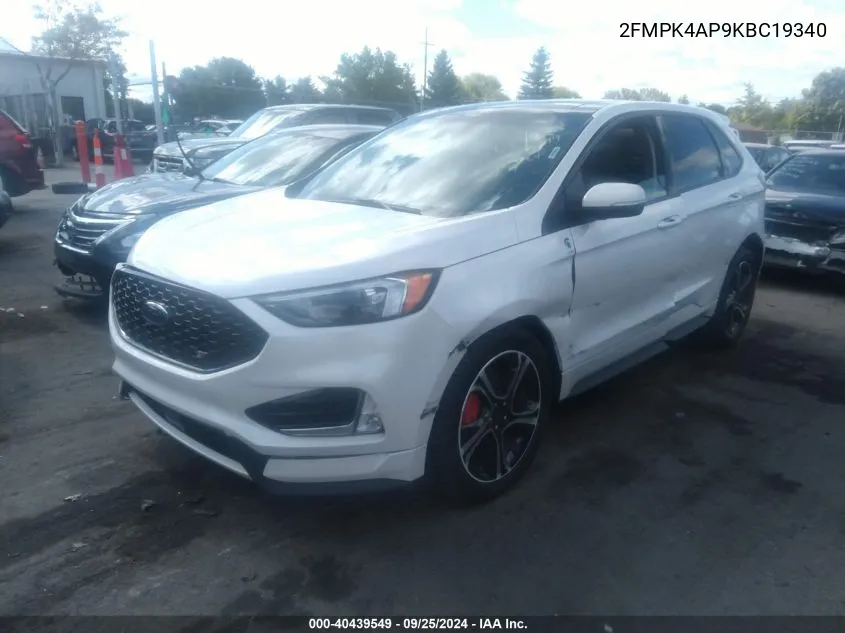 2019 Ford Edge St VIN: 2FMPK4AP9KBC19340 Lot: 40439549