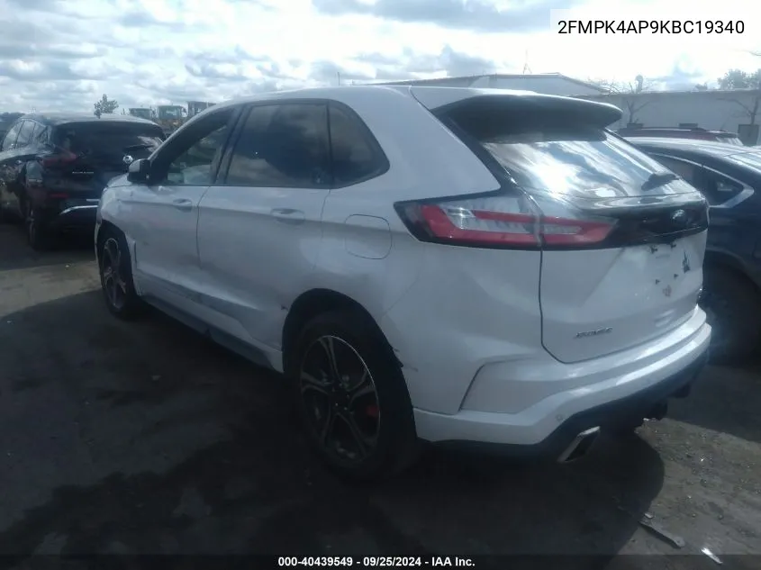 2019 Ford Edge St VIN: 2FMPK4AP9KBC19340 Lot: 40439549