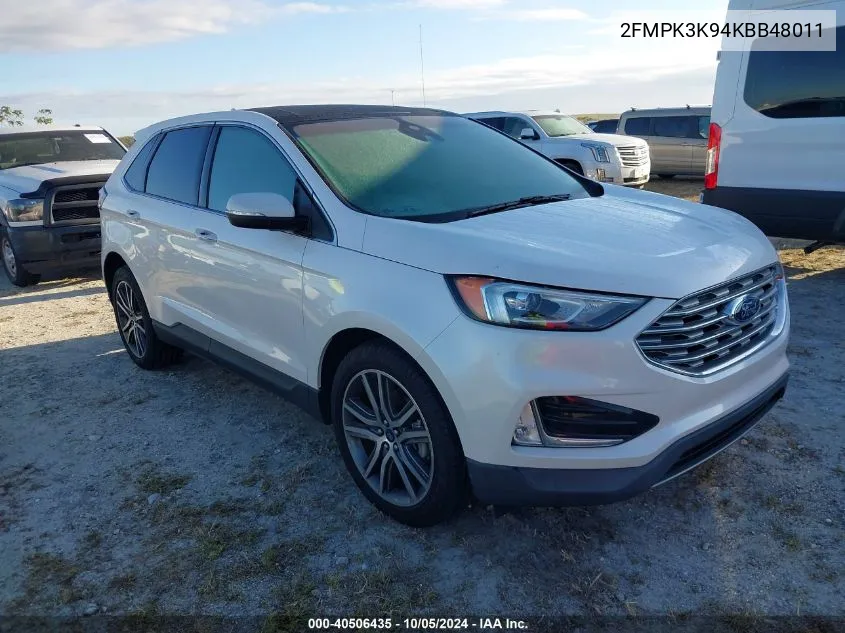 2019 Ford Edge Titanium VIN: 2FMPK3K94KBB48011 Lot: 40506435