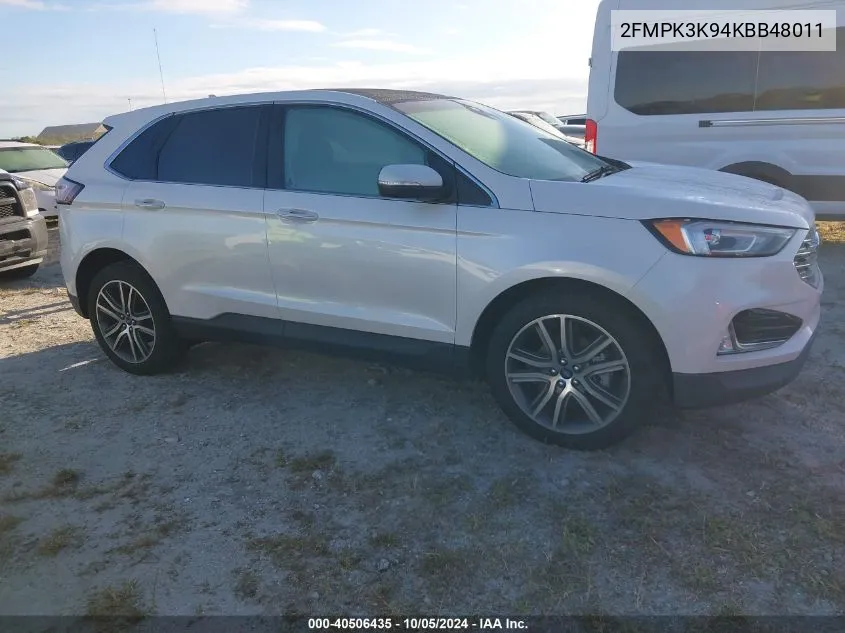 2019 Ford Edge Titanium VIN: 2FMPK3K94KBB48011 Lot: 40506435