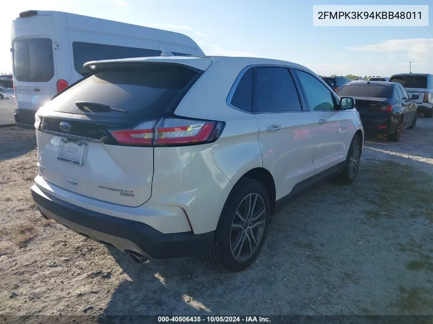 2019 Ford Edge Titanium VIN: 2FMPK3K94KBB48011 Lot: 40506435