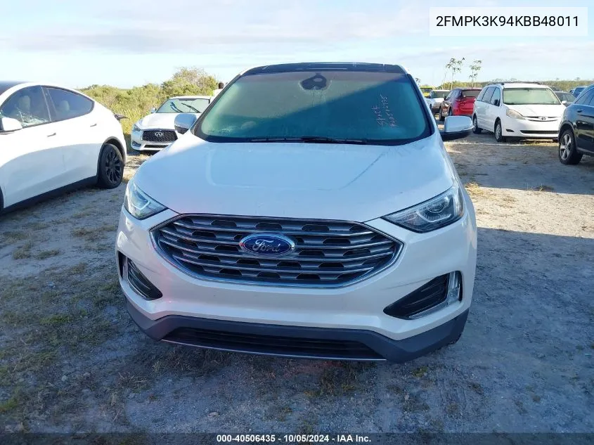 2019 Ford Edge Titanium VIN: 2FMPK3K94KBB48011 Lot: 40506435