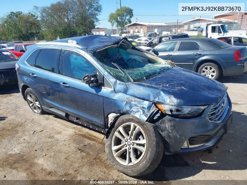 2019 Ford Edge Sel VIN: 2FMPK3J92KBB73670 Lot: 40530287