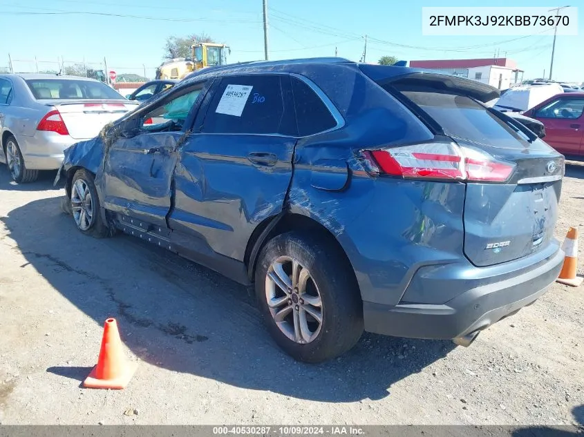 2019 Ford Edge Sel VIN: 2FMPK3J92KBB73670 Lot: 40530287