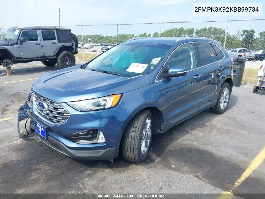 2019 Ford Edge Titanium VIN: 2FMPK3K92KBB99734 Lot: 40535444